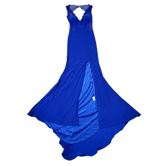 Xcite Womens Formal Royal Blue Evening Dress Size 8 Open Back Split Hem Lacy - Picture 4 of 14